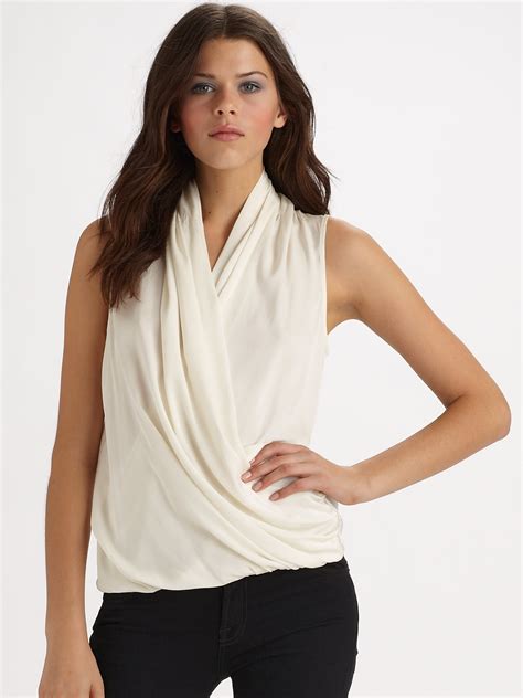 Sleeveless Draped Top White Silk 